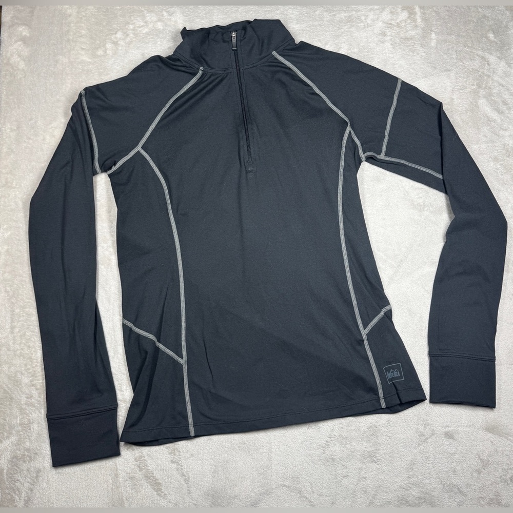 REI Women’s Lightweight Black Quarter Zip Pullover Thumbole Long Sleeves Top M